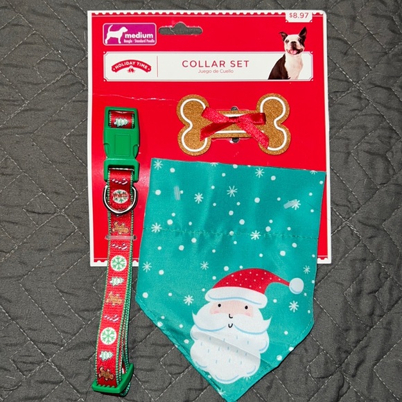Medium Size Christmas Santa Dog Collar Set with Scarf Bandana BNWT
